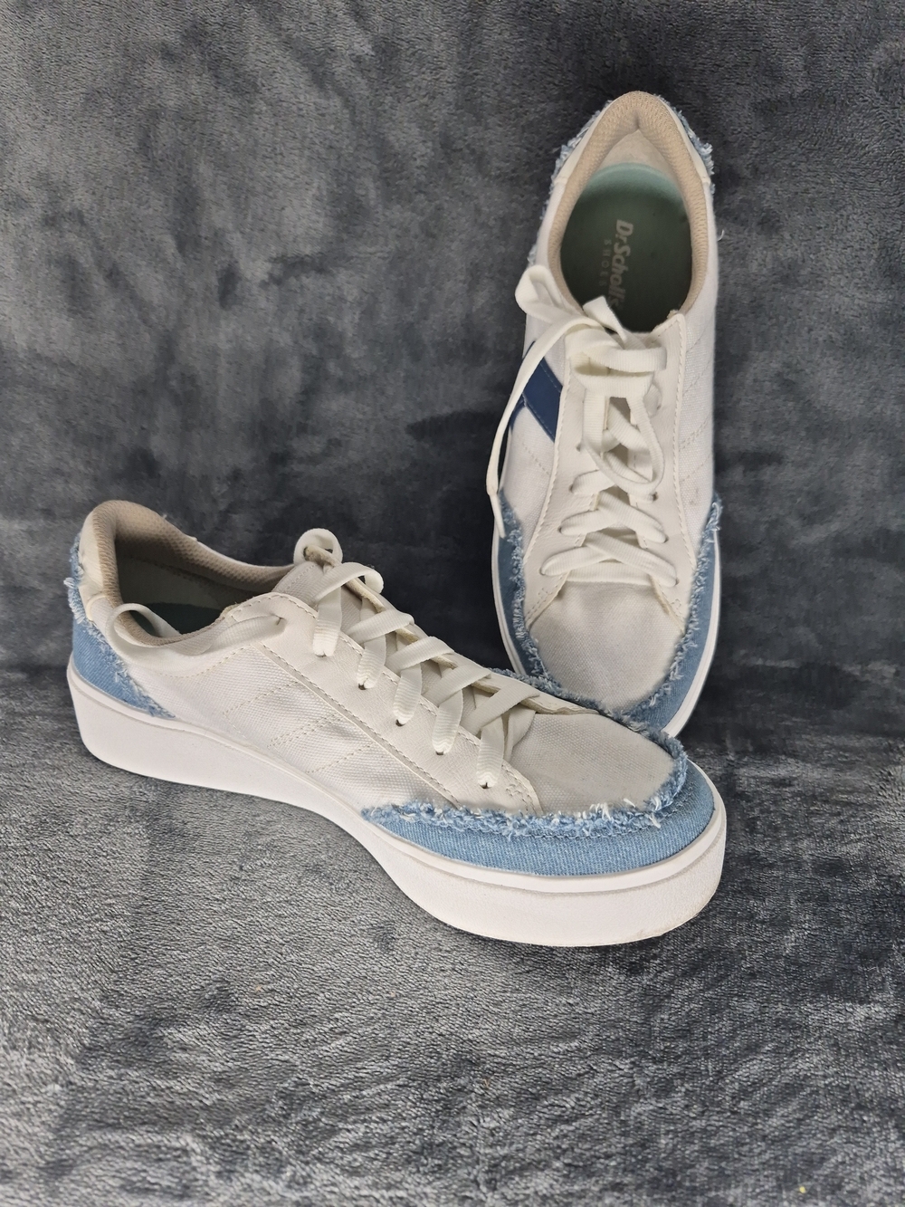 DR. SCHOLL’S Madison Lace Up Platform Sneakers in White Denim 7.5 Pre-owned